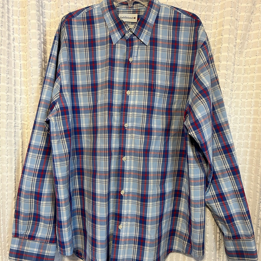Saddlebred Men’s XL Blue Plaid‎ Button-Up Shirt